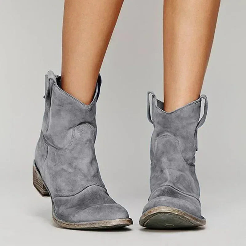 Luxevya Suede Western Boots – Ankle Height