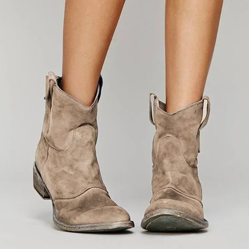 Luxevya Suede Western Boots – Ankle Height