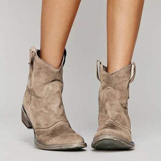 Luxevya Suede Western Boots – Ankle Height