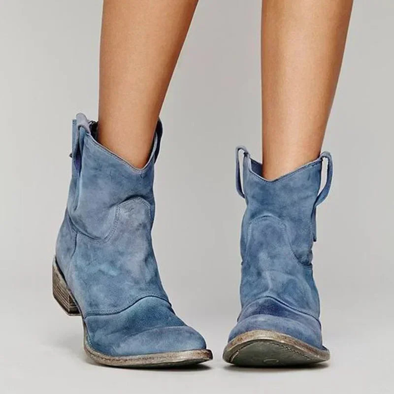 Luxevya Suede Western Boots – Ankle Height